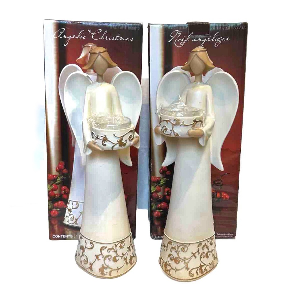 Angelic Christmas Angel Tea Light Candle Holders Decor Figure Creme Gold Holiday